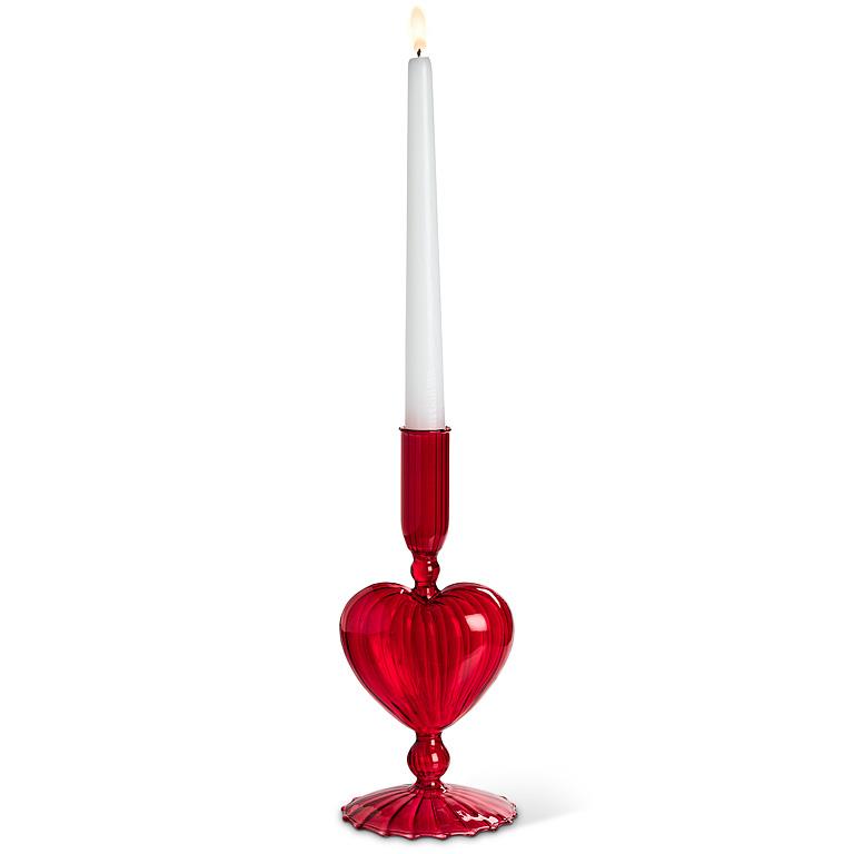 Glass Heart Taper Candle Holders
