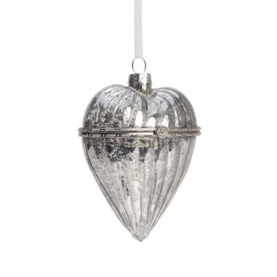 Antique Silver Glass Heart Ornament