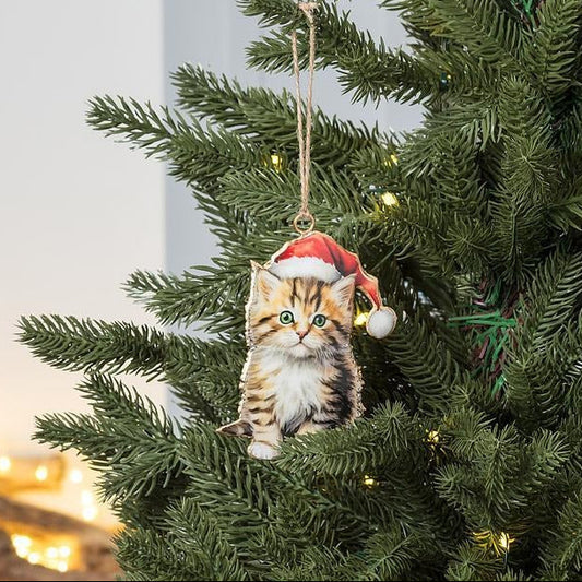Kitten with Santa Hat Metal Ornament