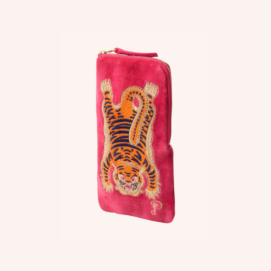 Velvet Embroidered Sunglasses Pouch - Ikat Tiger