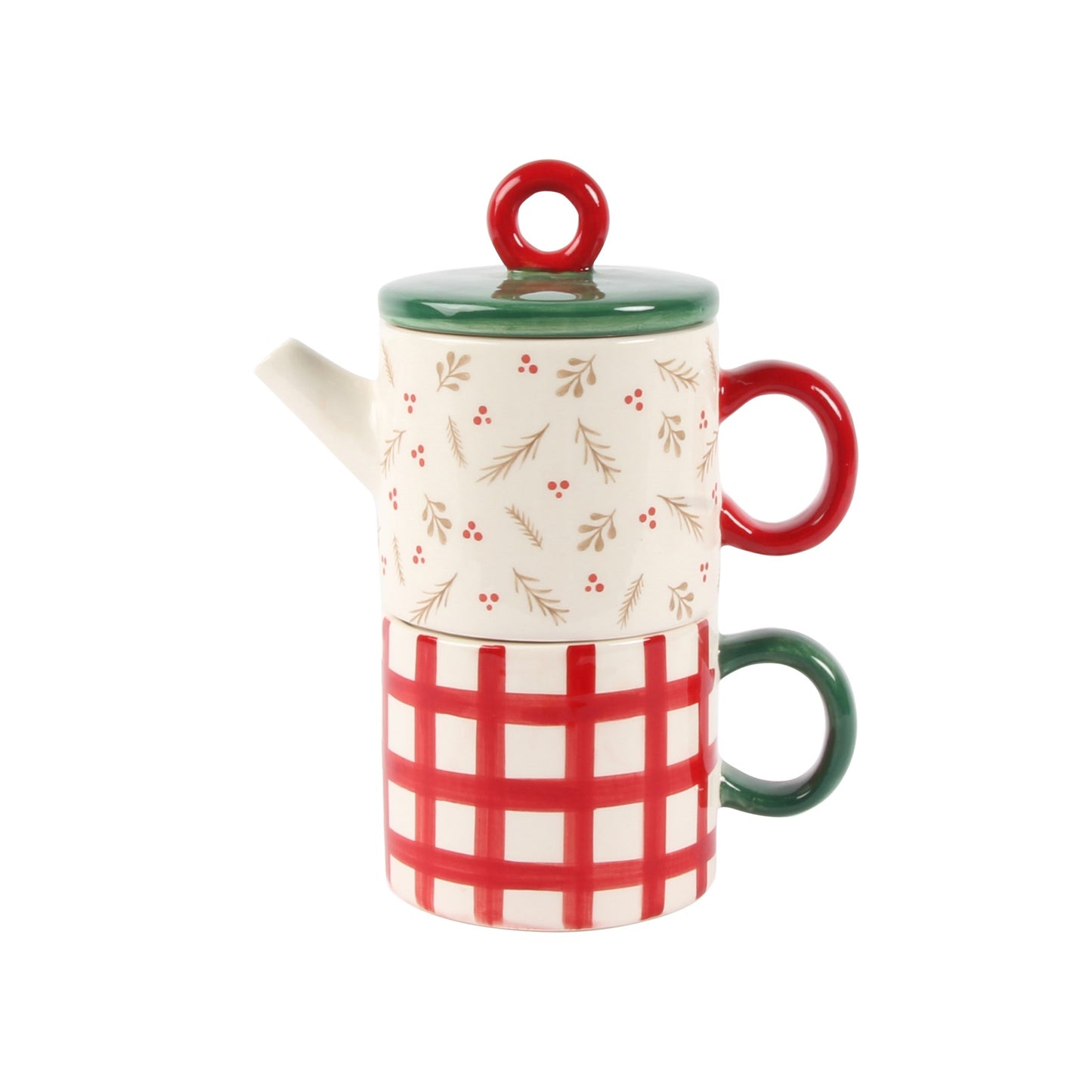 Holly Stacked Teapot and Mug