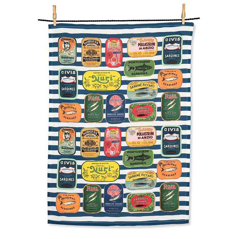 Sardine Tins Striped Tea Towel