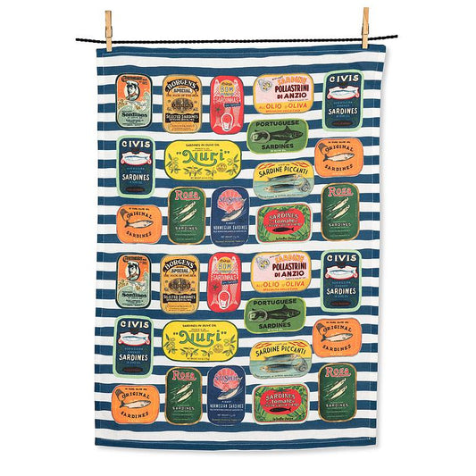 Sardine Tins Striped Tea Towel