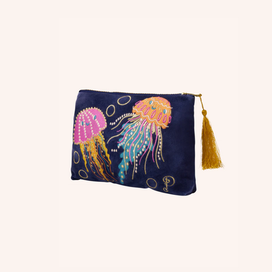 Large Velvet Embroidered Pouch - Jolly Jellies