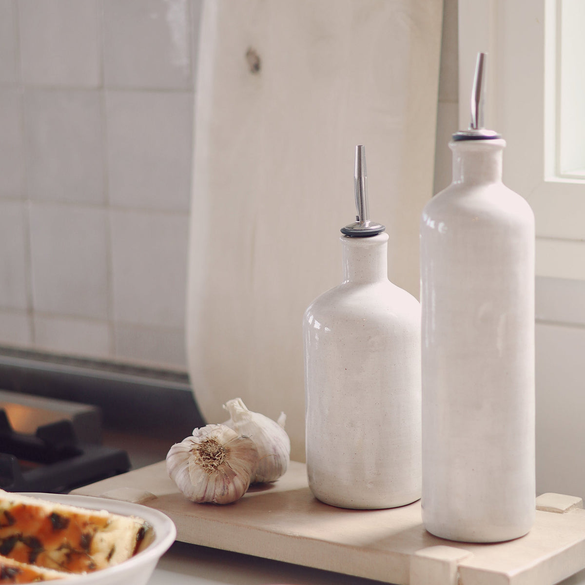 Rustic White Stoneware Cruets