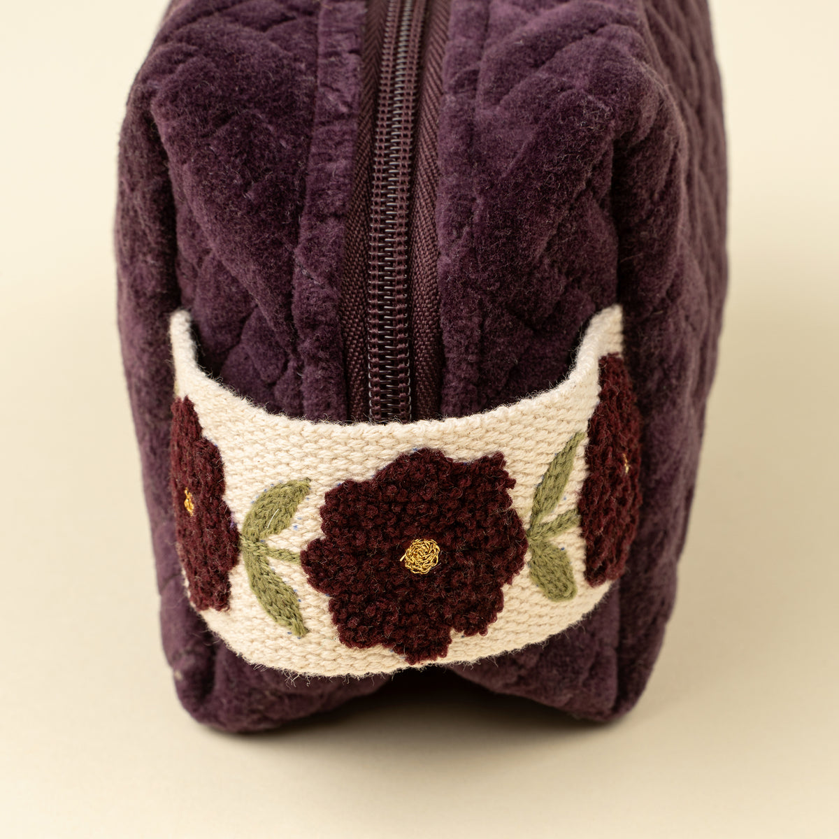 Rosette Quilted Velvet Vanity Pouch