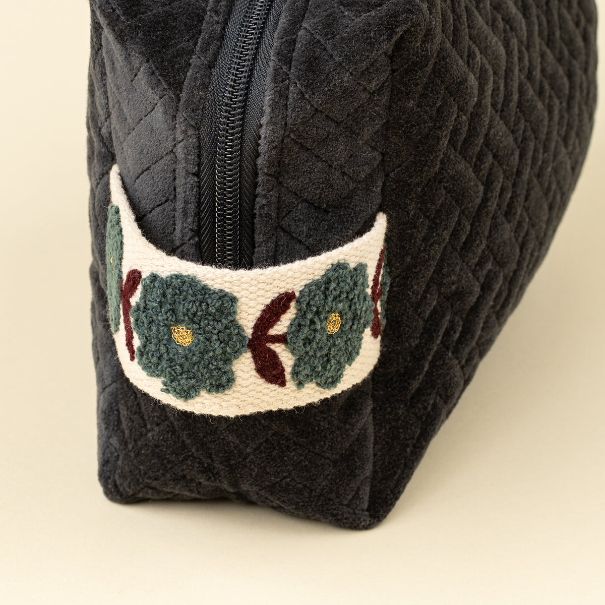 Rosette Quilted Velvet Vanity Pouch