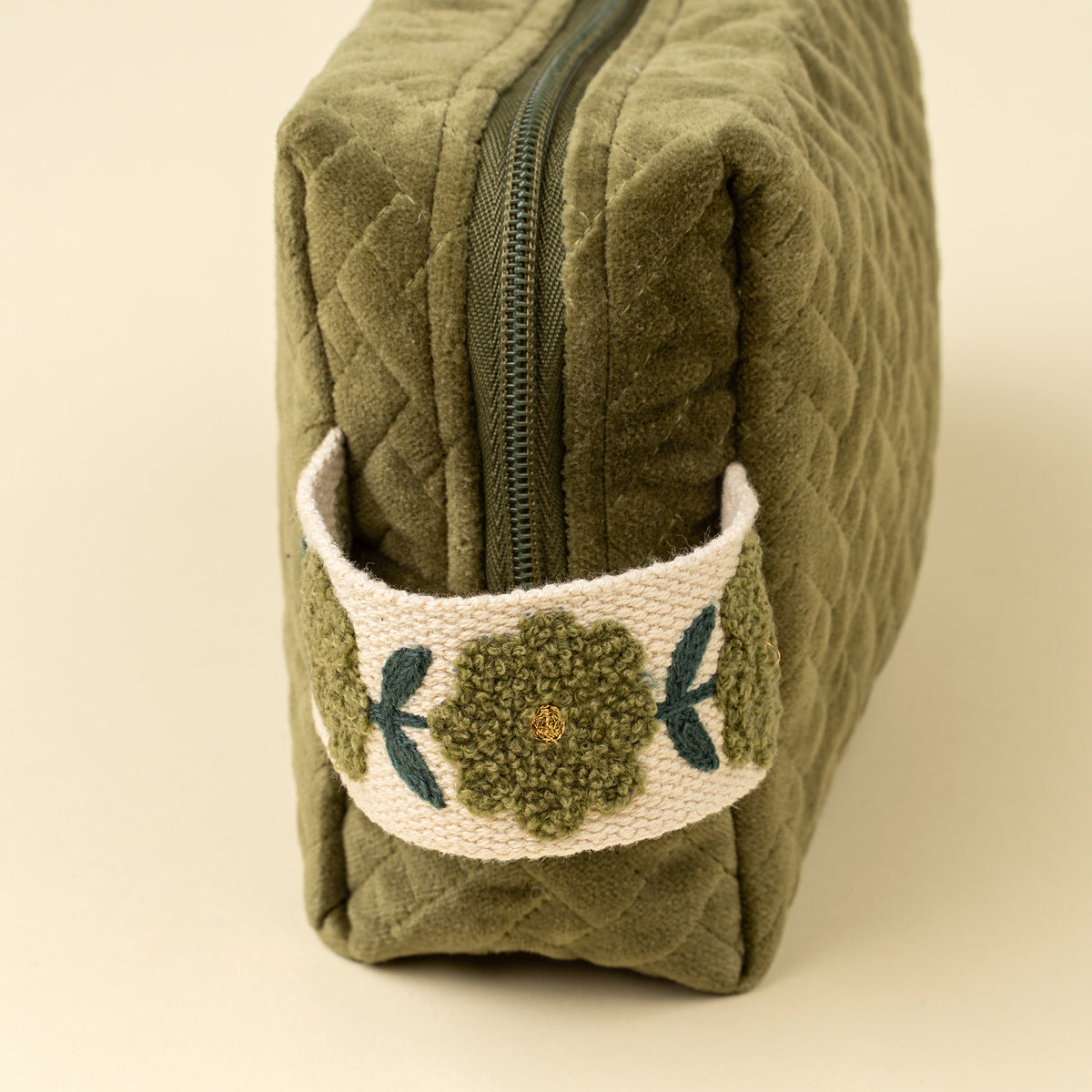 Rosette Quilted Velvet Vanity Pouch