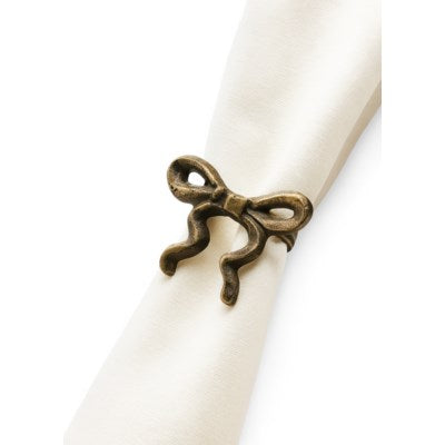 Antique Brass Bow Napkin Rings Set