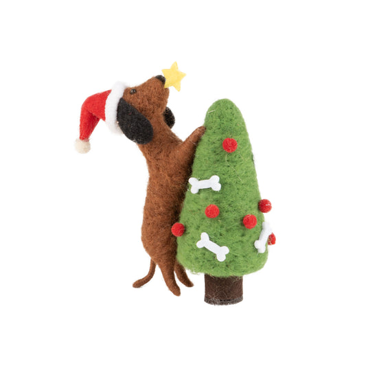Felt Dog Ornament with Tree