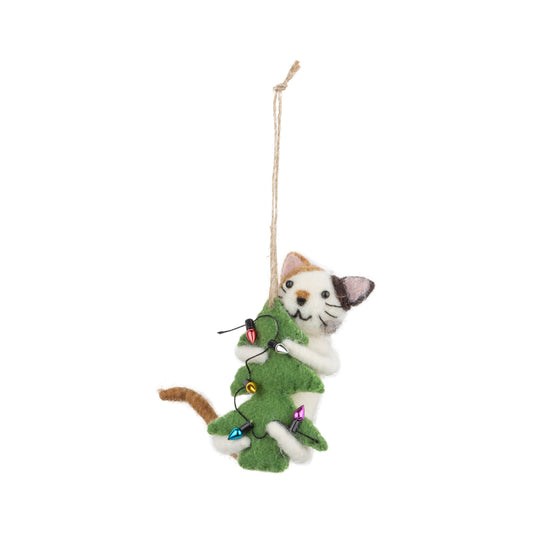 Felt Calico Cat Ornament with Tree
