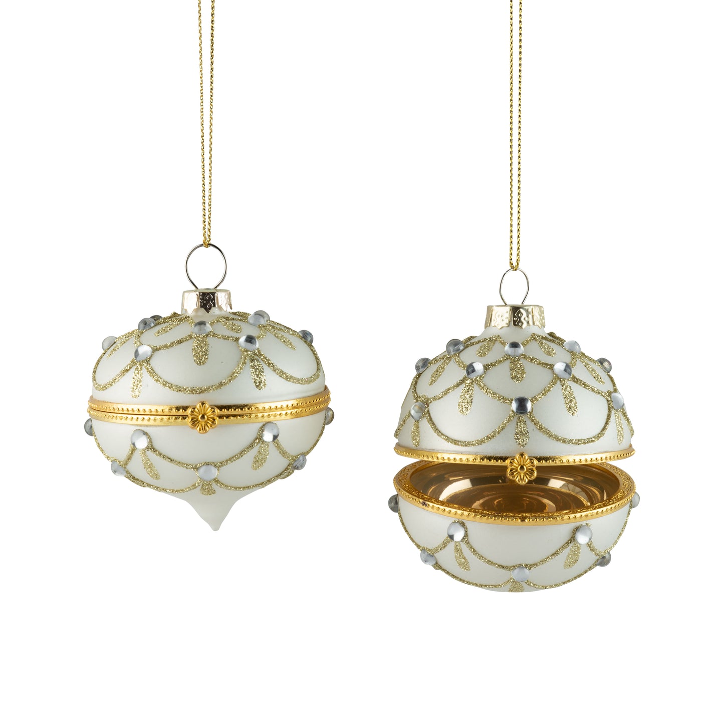 Embellished Matte White Glass Keepsake Ornaments