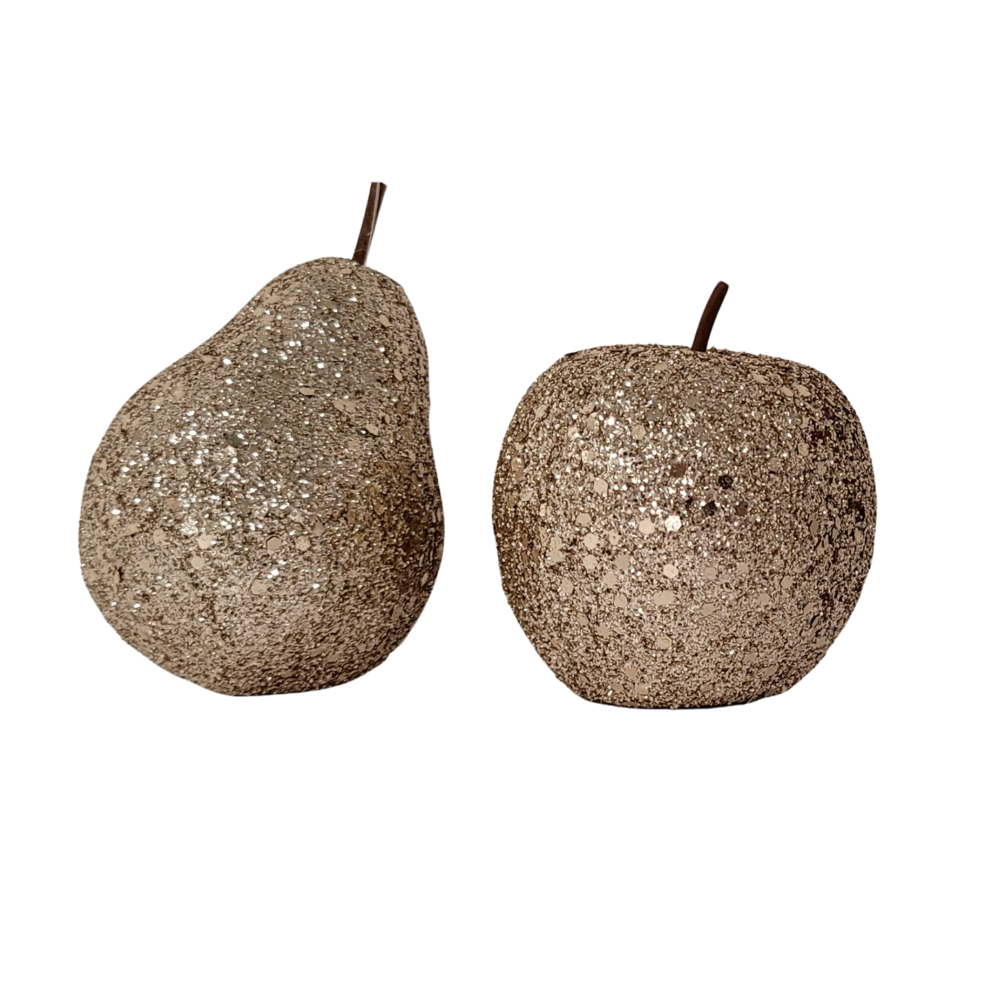 Gold Glitter Apple and Pear Ornaments