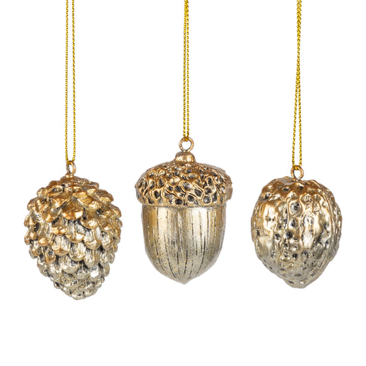 Glitter Pinecone, Acorn, Walnut Ornaments