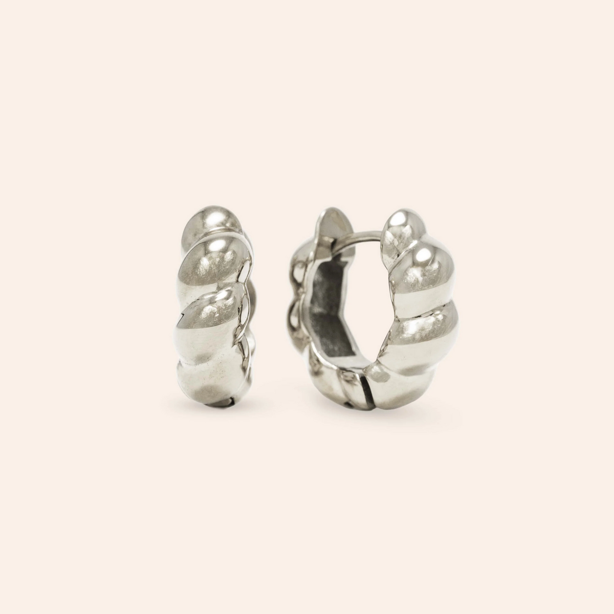Croissant Puff Hoop Earrings - Silver