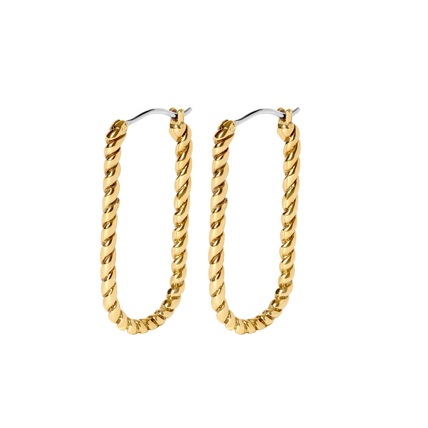 Twisted Oblong Rectangular Hoop Earrings