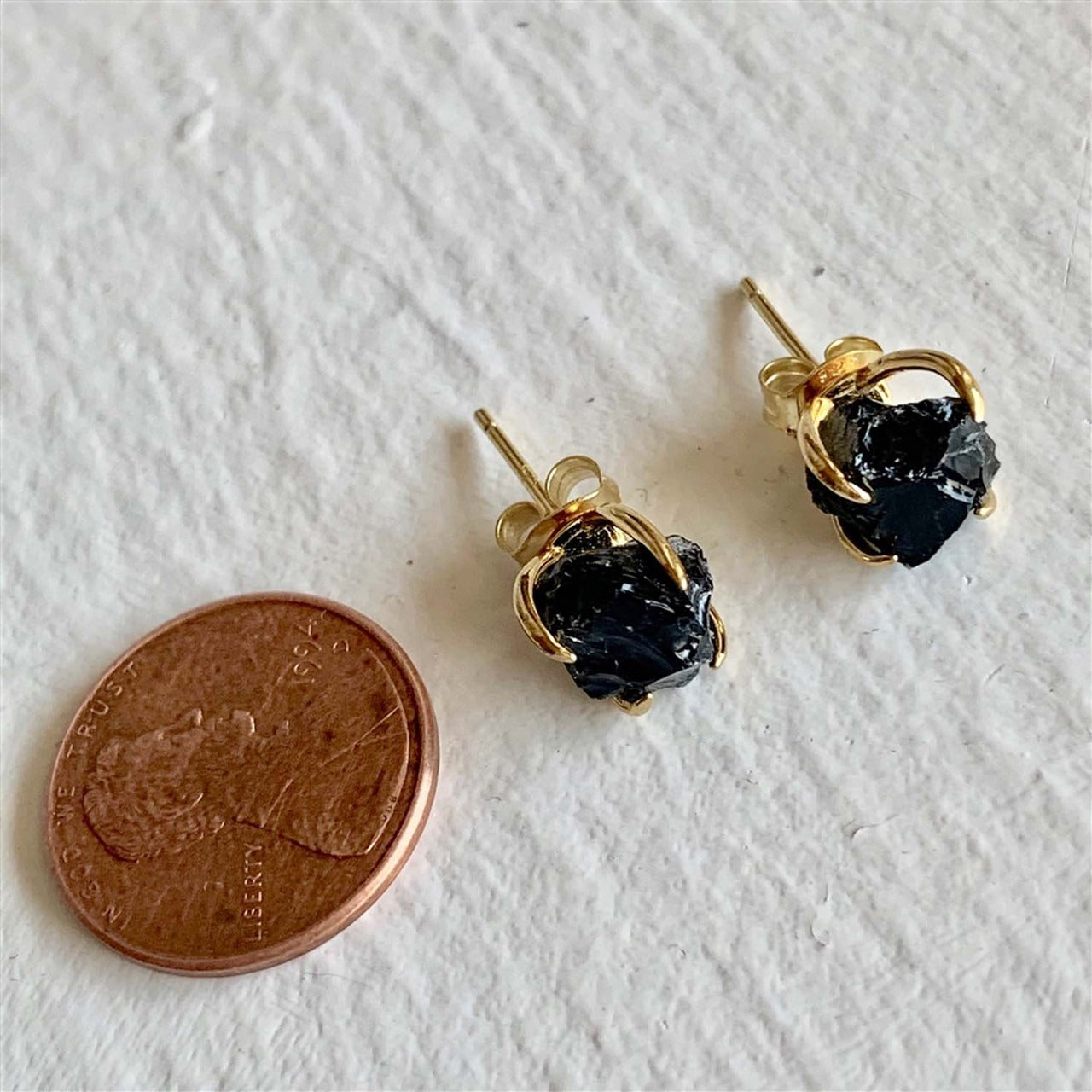Vanessa Raw Black Agate Gold Stud Earrings