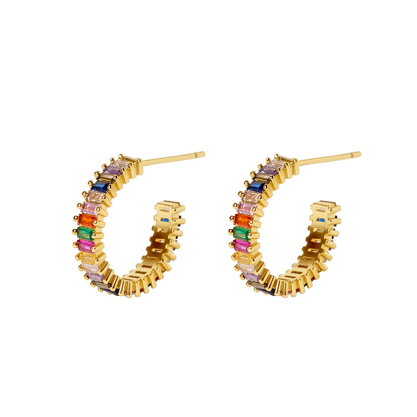 Rainbow Multi-Colour Stone Hoop Earrings
