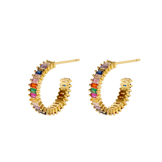 Rainbow Multi-Colour Stone Hoop Earrings