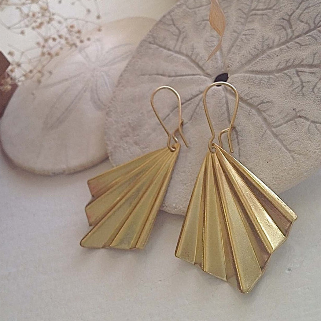 Jerrica Raw Brass Fan Drop Earrings