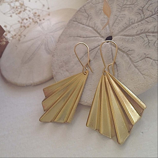 Jerrica Raw Brass Fan Drop Earrings