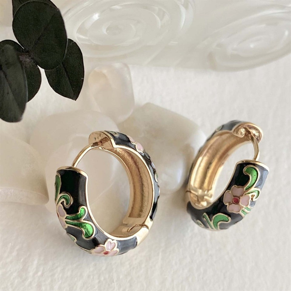 Alfonse Vintage Cloisonne Hoop Earrings