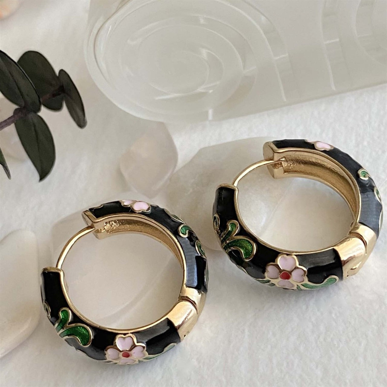 Alfonse Vintage Cloisonne Hoop Earrings