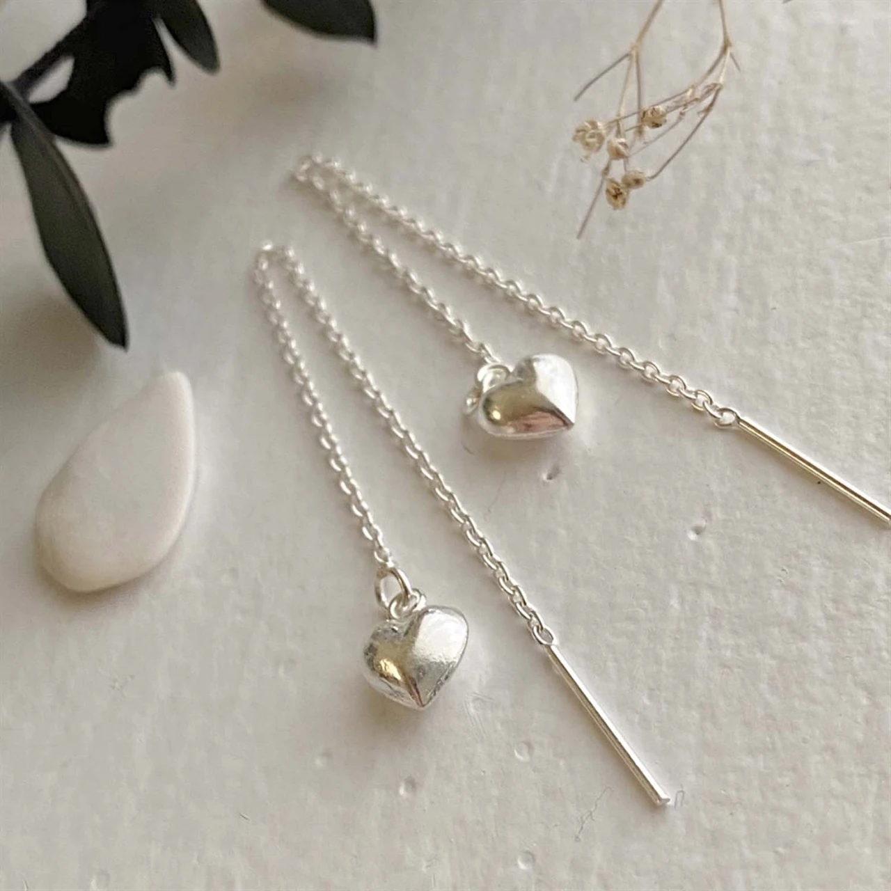 Sterling Silver Heart Threader Earrings