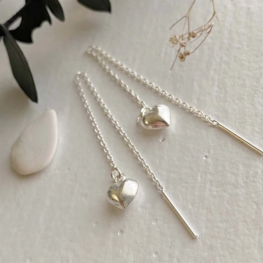 Sterling Silver Heart Threader Earrings