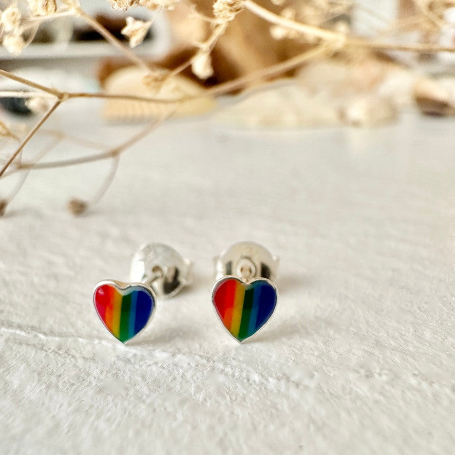 Rainbow Heart Stud Earrings