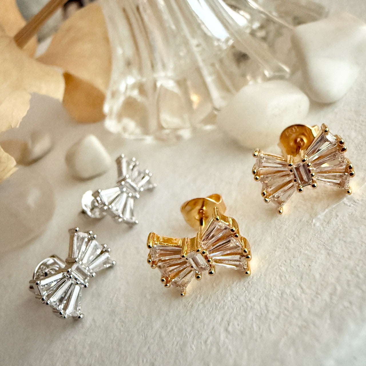 Rhinestone Bow Stud Earrings