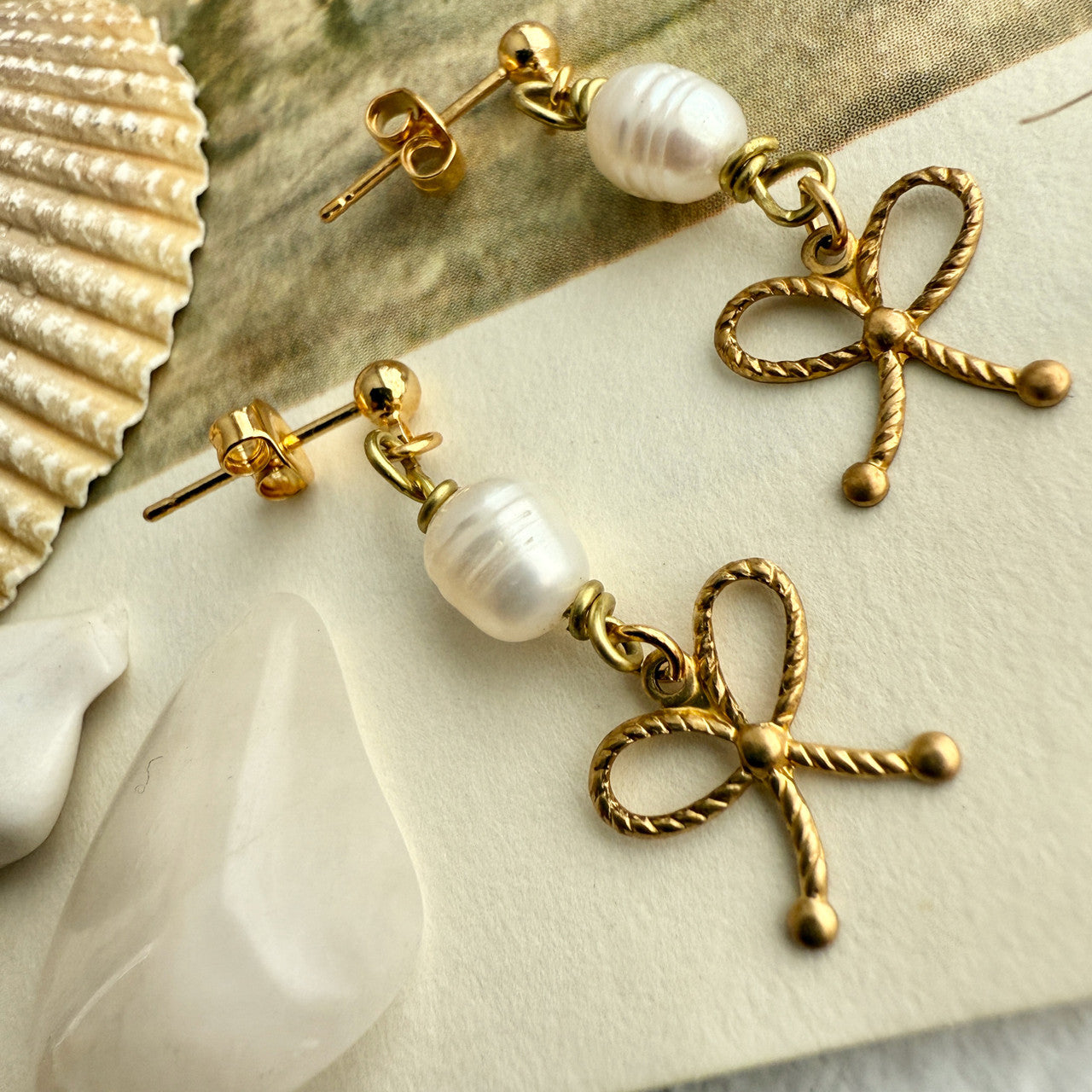 Fontange Bow and Pearl Drop Earrings