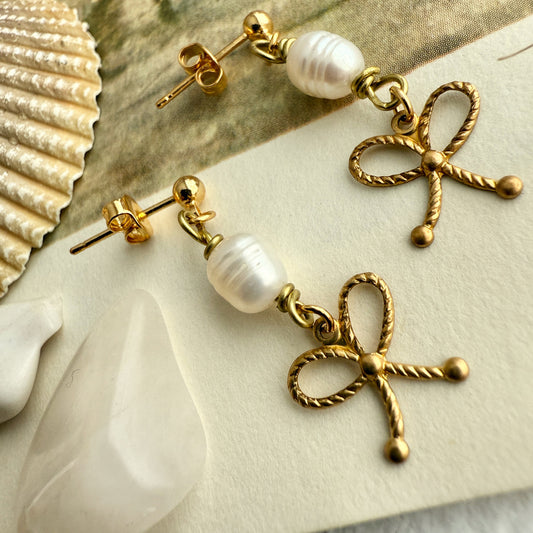 Fontange Bow and Pearl Drop Earrings