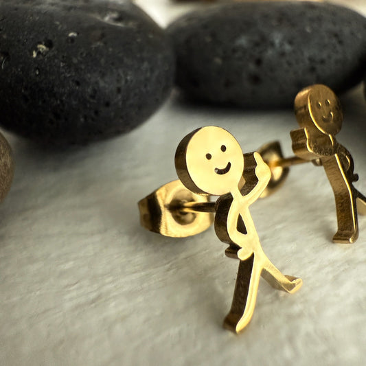 Disgruntled Citizen Gold Stickperson Earrings