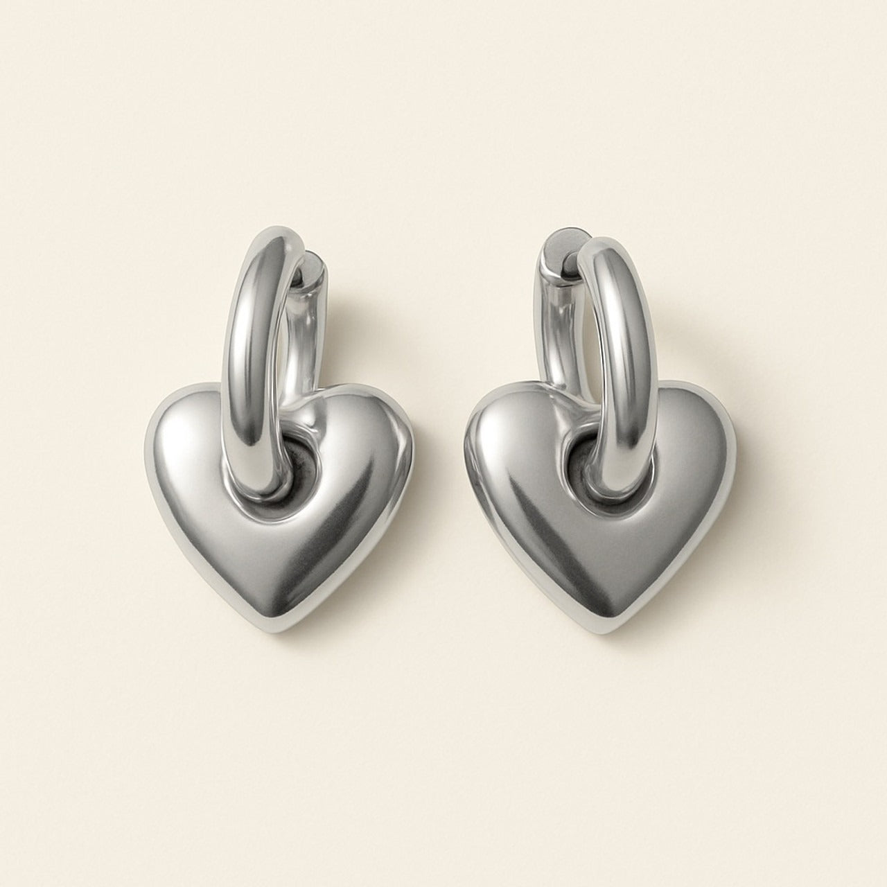 Heart Charm Hugger Hoop Earrings