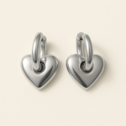 Heart Charm Hugger Hoop Earrings