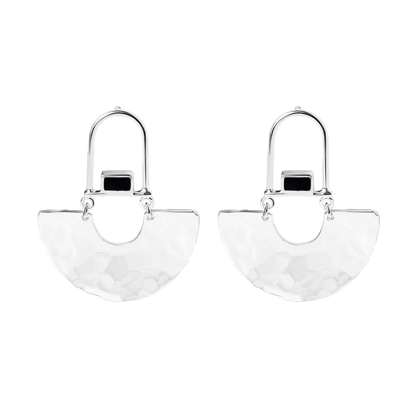 Cobalt Hammered Half Circle Stud Earrings