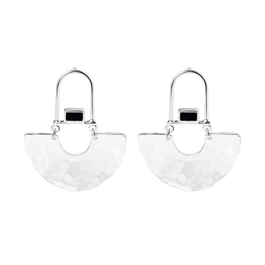 Cobalt Hammered Half Circle Stud Earrings