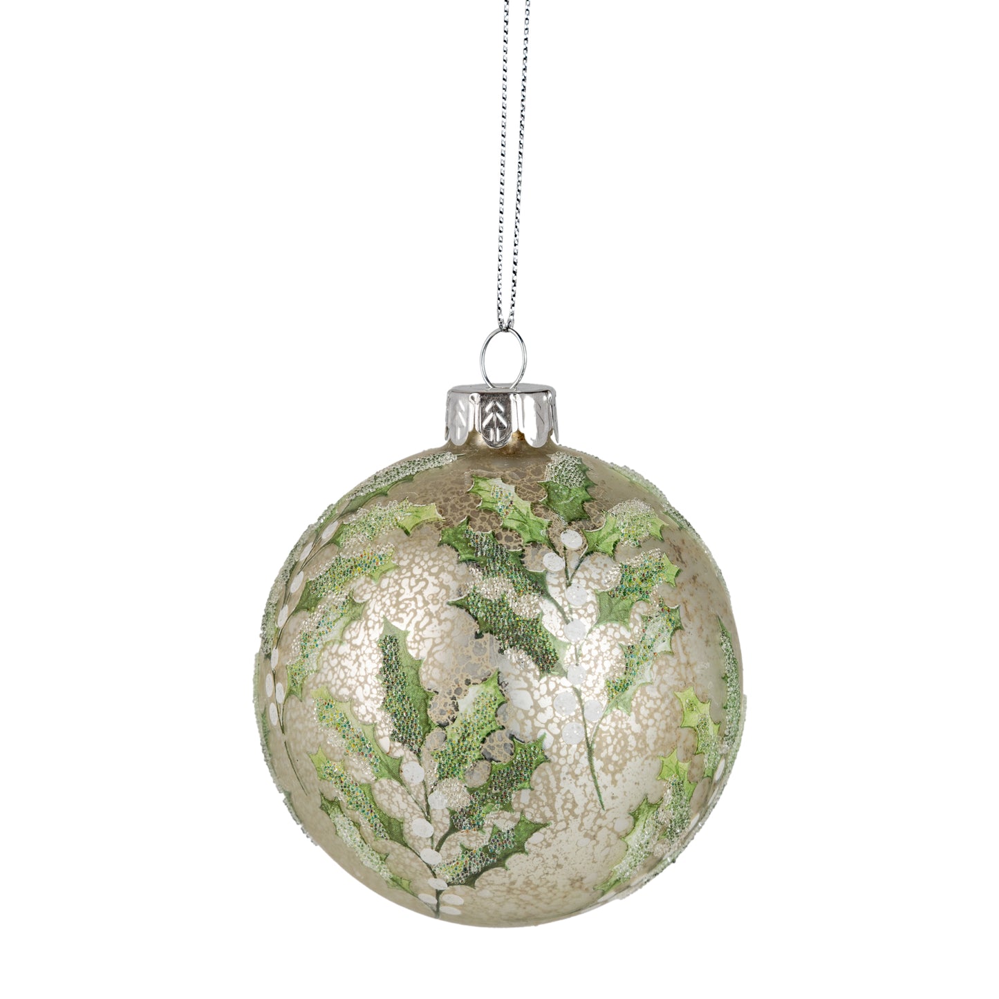 Glass Ball Ornament with Holly Print