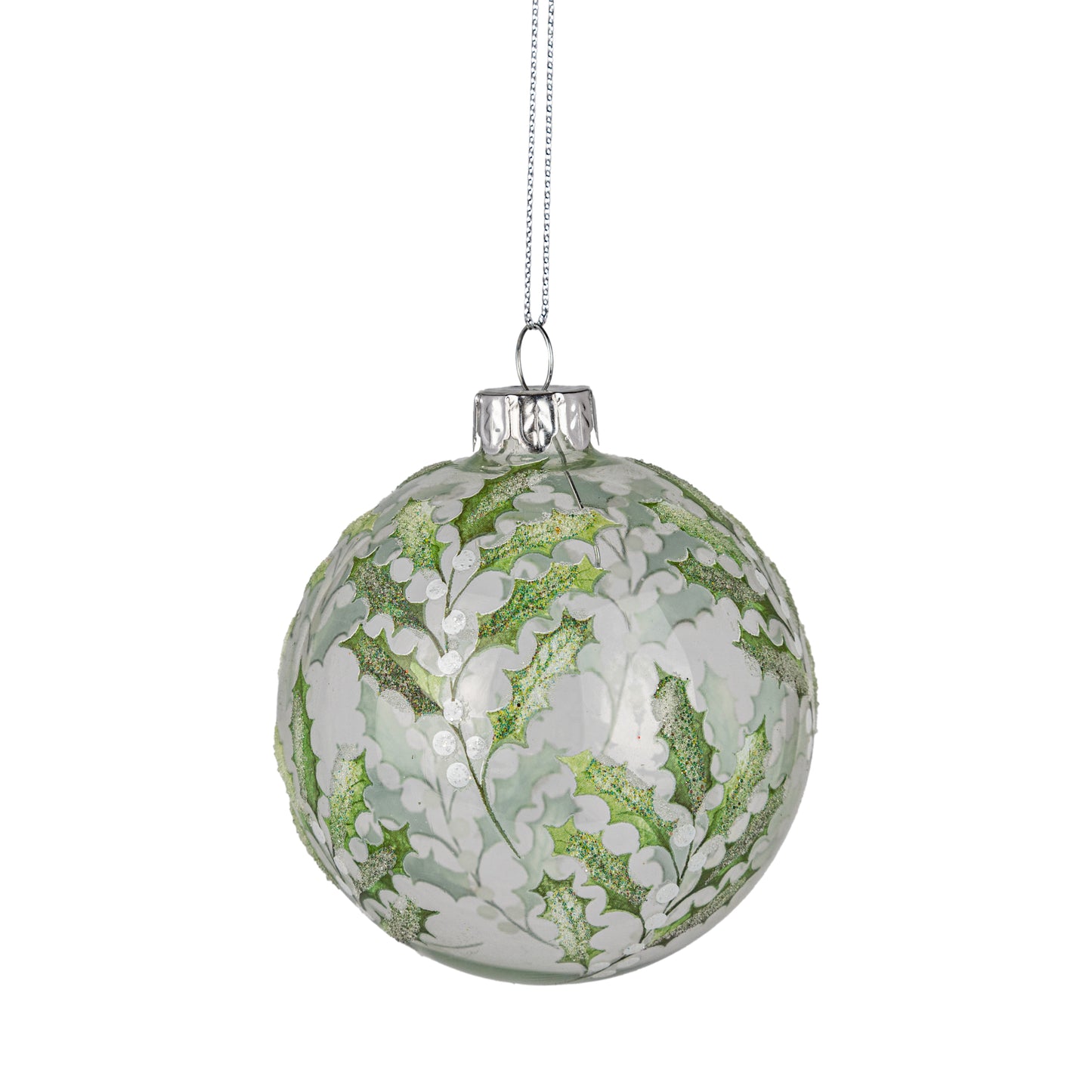 Glass Ball Ornament with Holly Print
