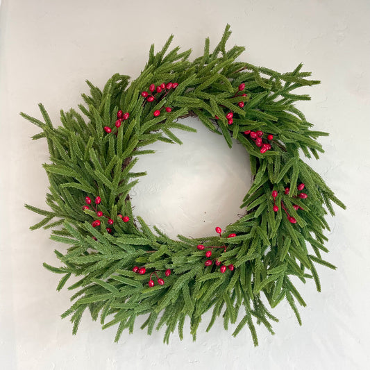 28" Red Berry Norfolk Pine Wreath