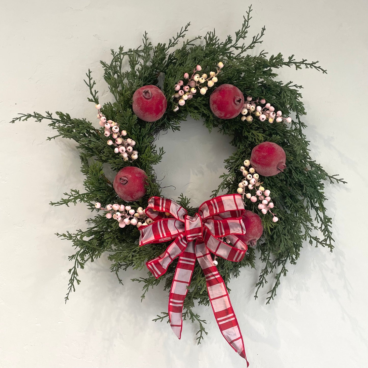 24" Pomegranate and Pink Berry Cedar Wreath