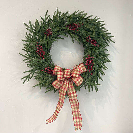 28" Wine Red Berry Norfolk Pine Wreath