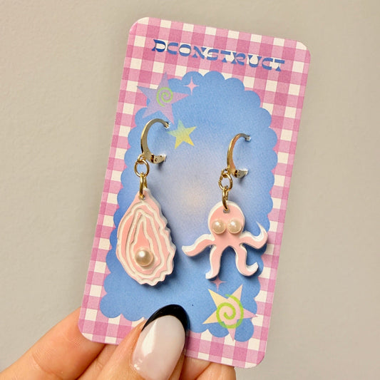 Octopus & Oyster Charm Earrings