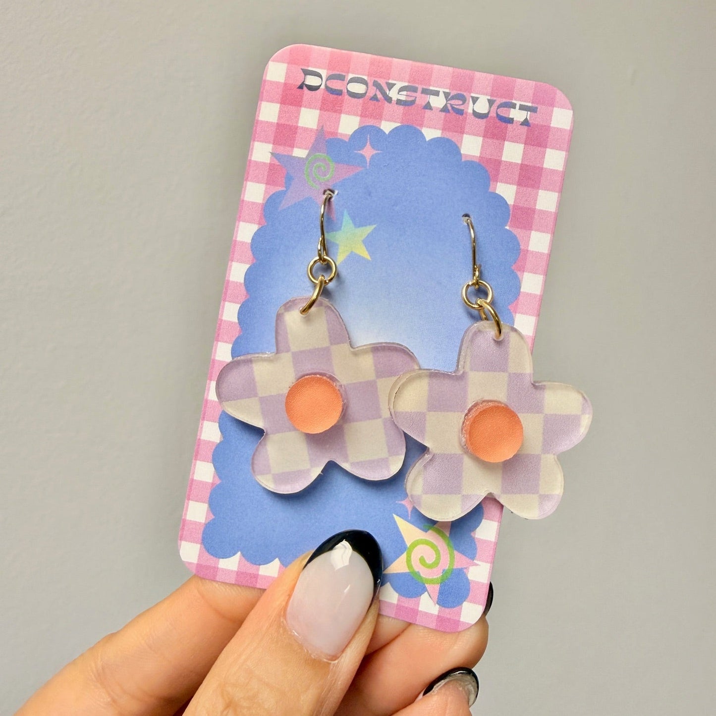 Checker Daisy Drop Earrings