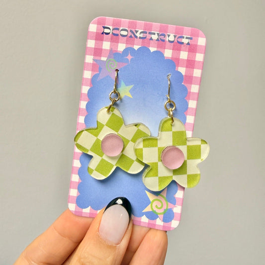 Checker Daisy Drop Earrings