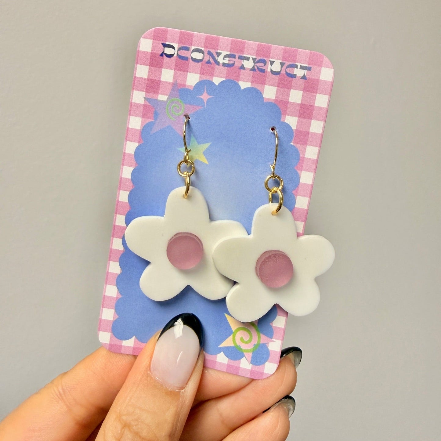 Checker Daisy Drop Earrings