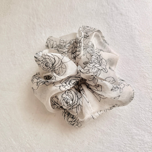 Silky Blackline Rose Scrunchie