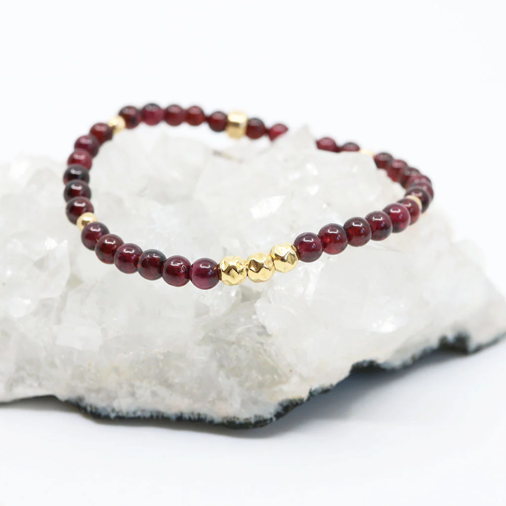Luxe Dainty Strength Bracelet - Garnet & Gold