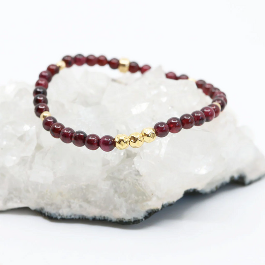 Luxe Dainty Strength Bracelet - Garnet & Gold